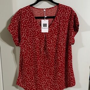 Love Red Patterned Blouse